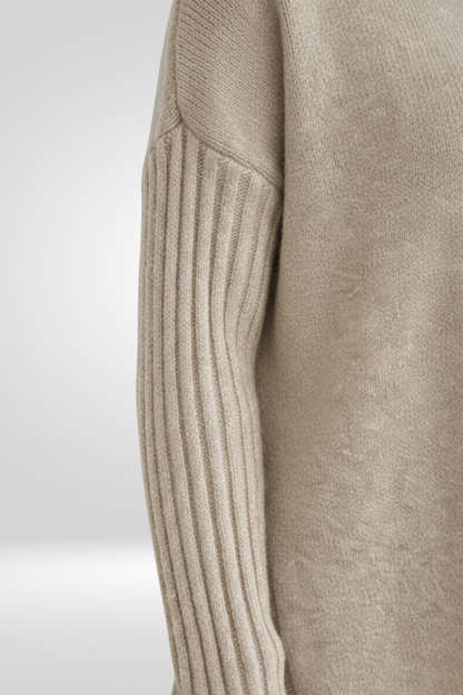 Oversized Turtleneck Sweater – Asymmetric Hem Ribbed Knit Pullover
