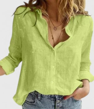 Linen Button-Down Shirt – Women's Long Sleeve Collared Blouse