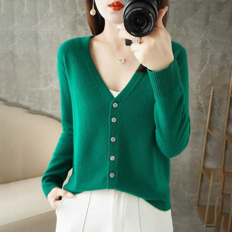 Knit V-Neck Cardigan – Button-Front Long Sleeve Layering Sweater