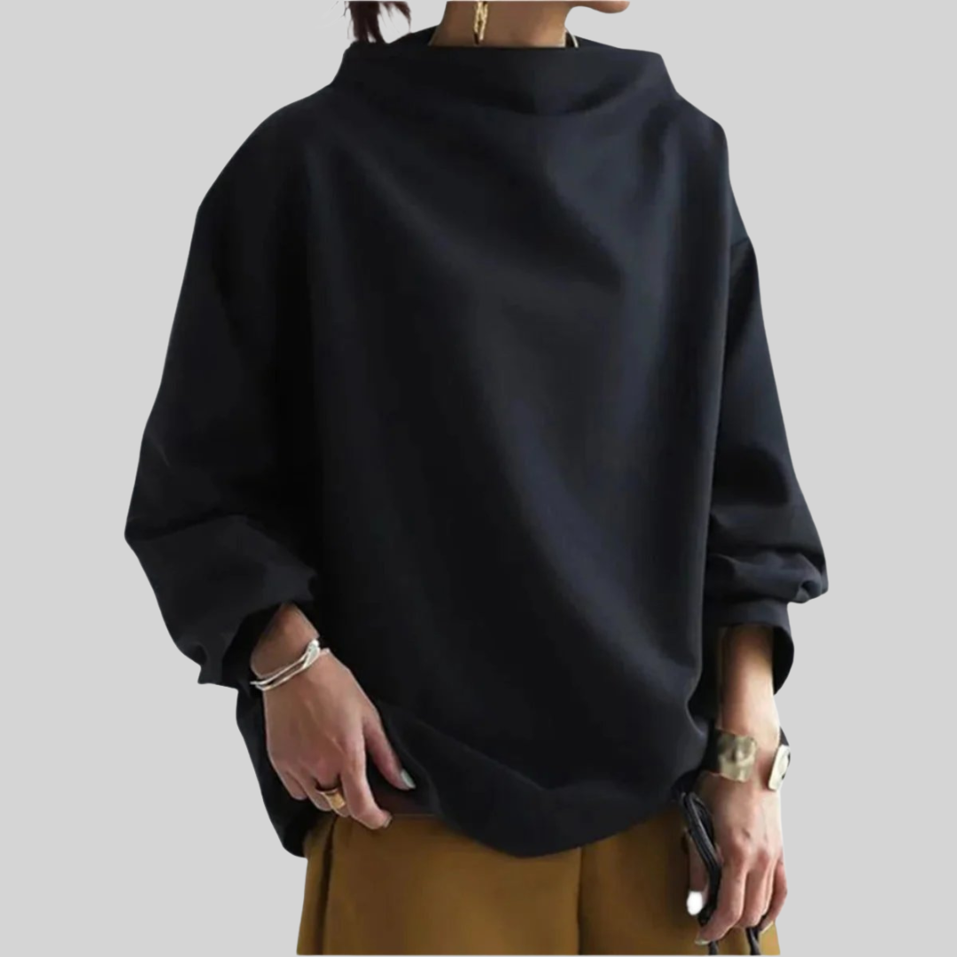 Oversized Mock Neck Pullover – Women's Long Sleeve Drop Shoulder Top