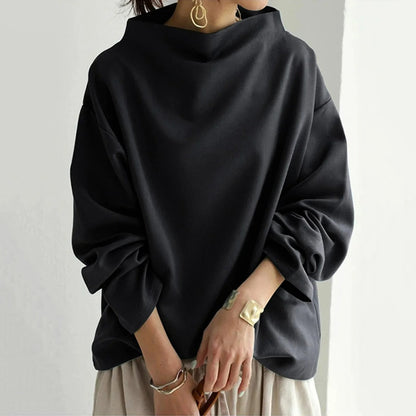 Oversized Mock Neck Pullover – Women's Long Sleeve Drop Shoulder Top