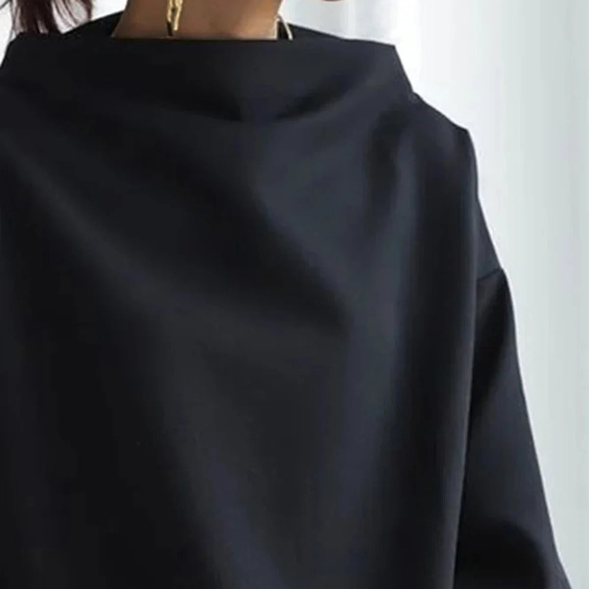 Oversized Mock Neck Pullover – Women's Long Sleeve Drop Shoulder Top
