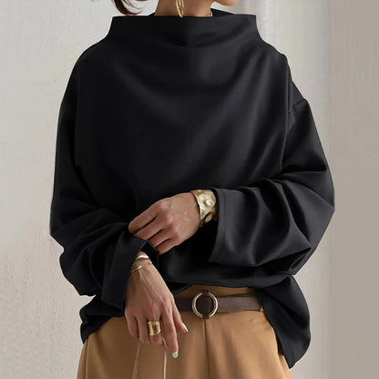 Oversized Mock Neck Pullover – Women's Long Sleeve Drop Shoulder Top
