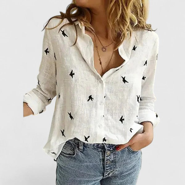 Linen Button-Down Shirt – Women's Long Sleeve Collared Blouse