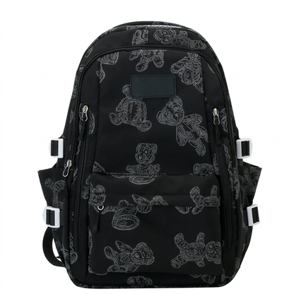 Teddy Bear Print Backpack – Cute Multi-Pocket School Bag