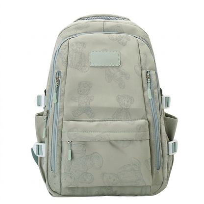Teddy Bear Print Backpack – Cute Multi-Pocket School Bag