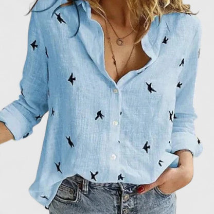 Linen Button-Down Shirt – Women's Long Sleeve Collared Blouse