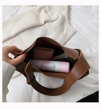 Vegan Leather Crescent Shoulder Bag – Minimalist Hobo Zipper Bag