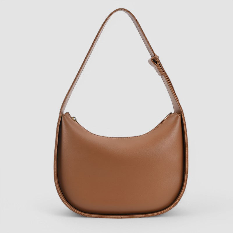 Vegan Leather Crescent Shoulder Bag – Minimalist Hobo Zipper Bag