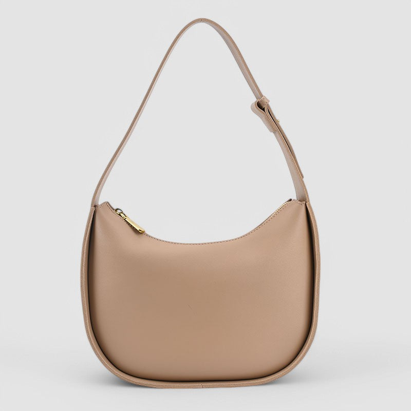 Vegan Leather Crescent Shoulder Bag – Minimalist Hobo Zipper Bag