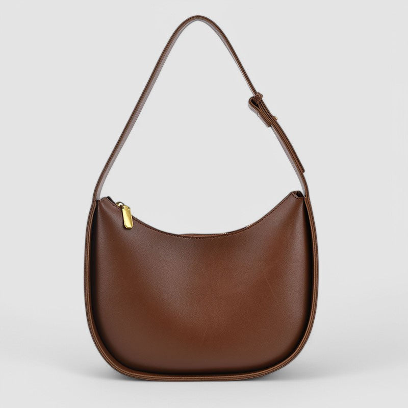 Vegan Leather Crescent Shoulder Bag – Minimalist Hobo Zipper Bag