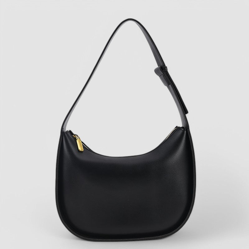 Vegan Leather Crescent Shoulder Bag – Minimalist Hobo Zipper Bag
