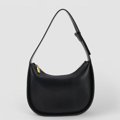 Vegan Leather Crescent Shoulder Bag – Minimalist Hobo Zipper Bag