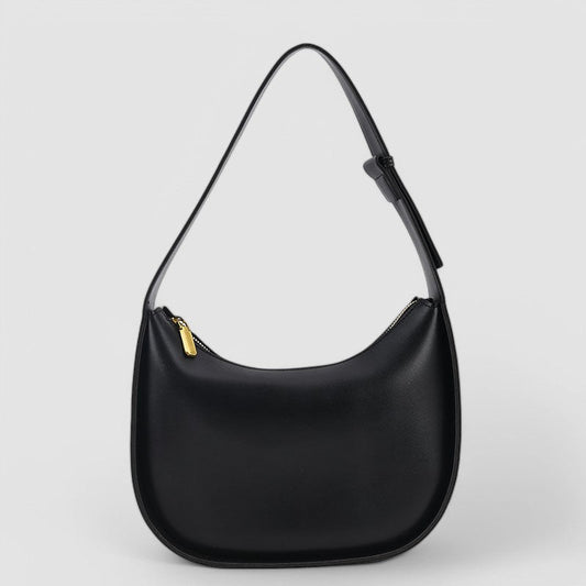 Vegan Leather Crescent Shoulder Bag – Minimalist Hobo Zipper Bag