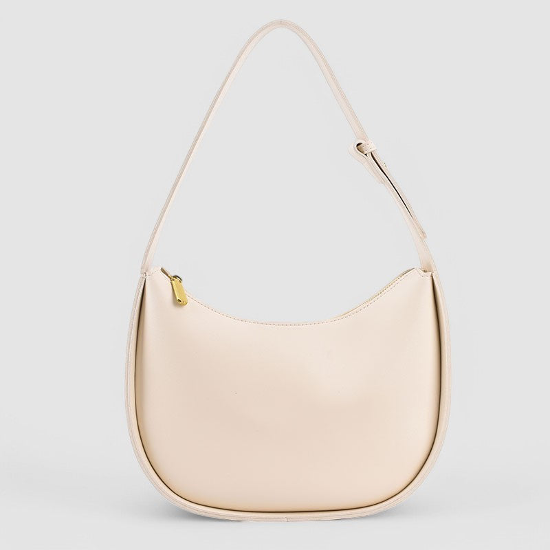 Vegan Leather Crescent Shoulder Bag – Minimalist Hobo Zipper Bag