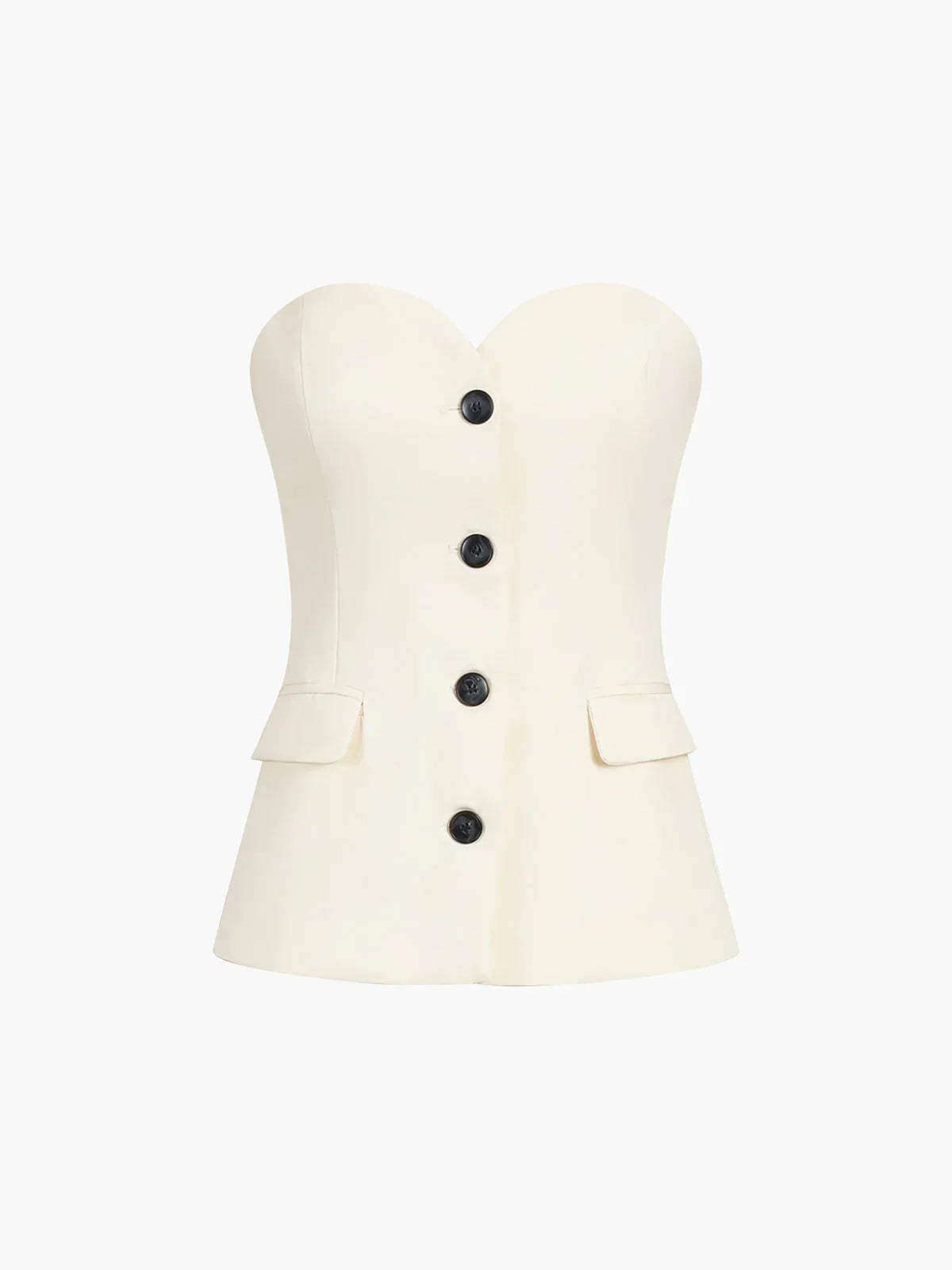 Strapless Corset Top Wide Leg Pants Set – Button-Front Tailored Two-Piece