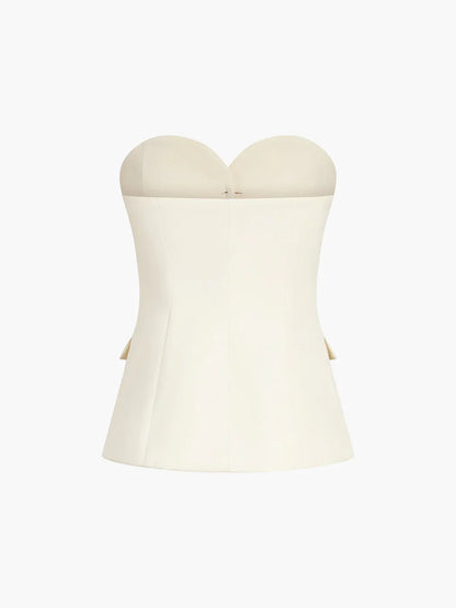 Strapless Corset Top Wide Leg Pants Set – Button-Front Tailored Two-Piece