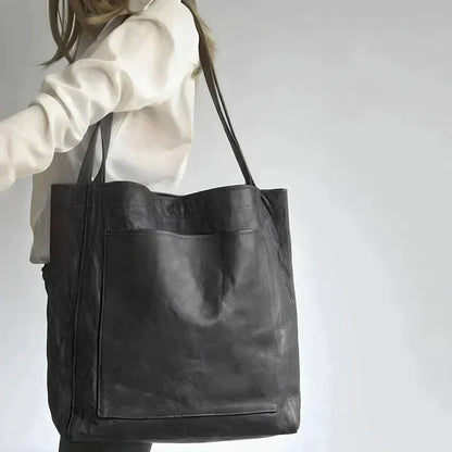 Large Leather Tote Bag – Oversized Shoulder Bag for Work and Daily Carry
