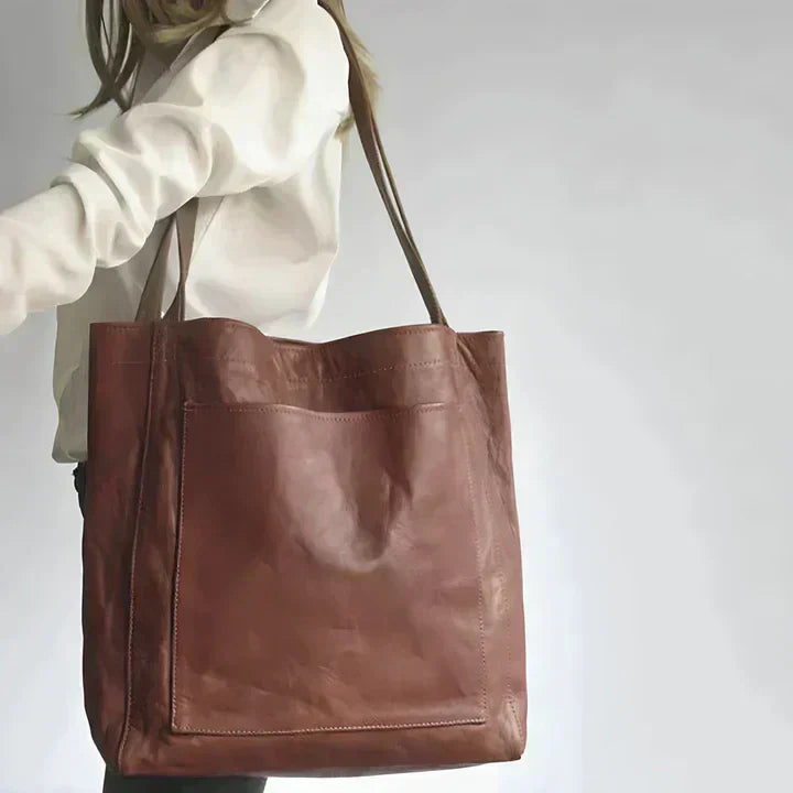 Large Leather Tote Bag – Oversized Shoulder Bag for Work and Daily Carry