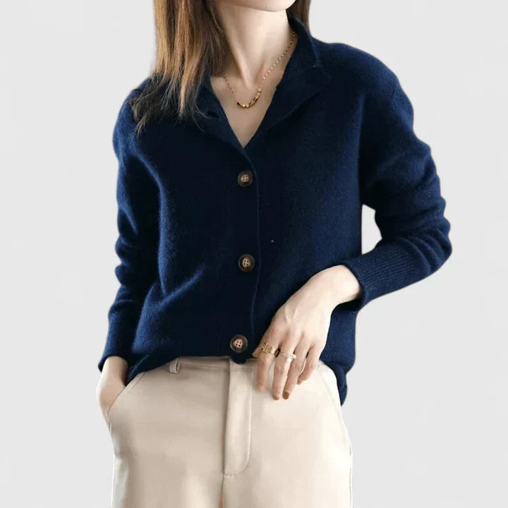 Knit Collared Cardigan – Button-Front Long Sleeve Sweater