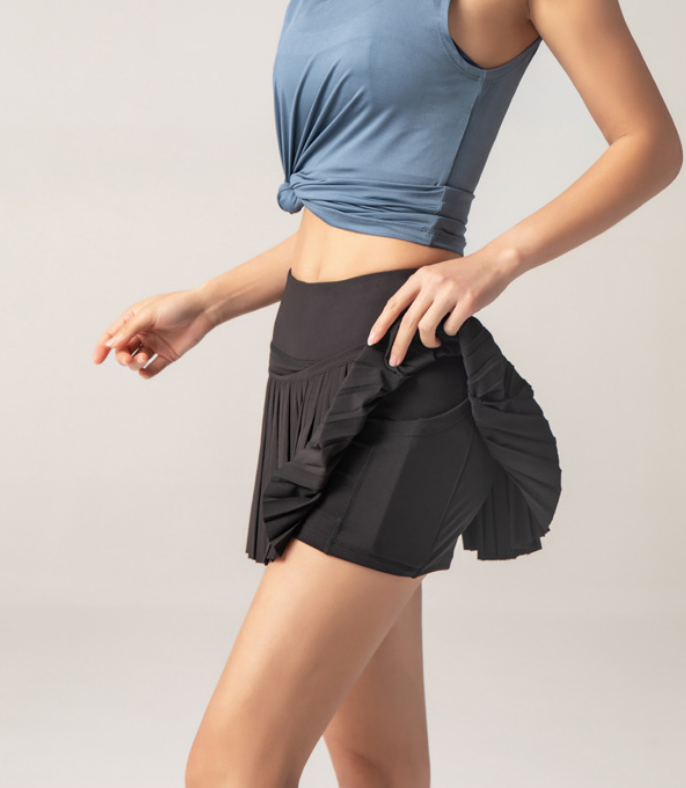 High-Waist Pleated Tennis Skirt – Built-In Shorts Side Pocket