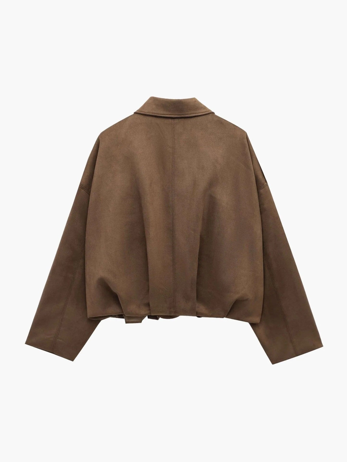 Faux Suede Bomber Jacket – Oversized Cropped Collared Outerwear