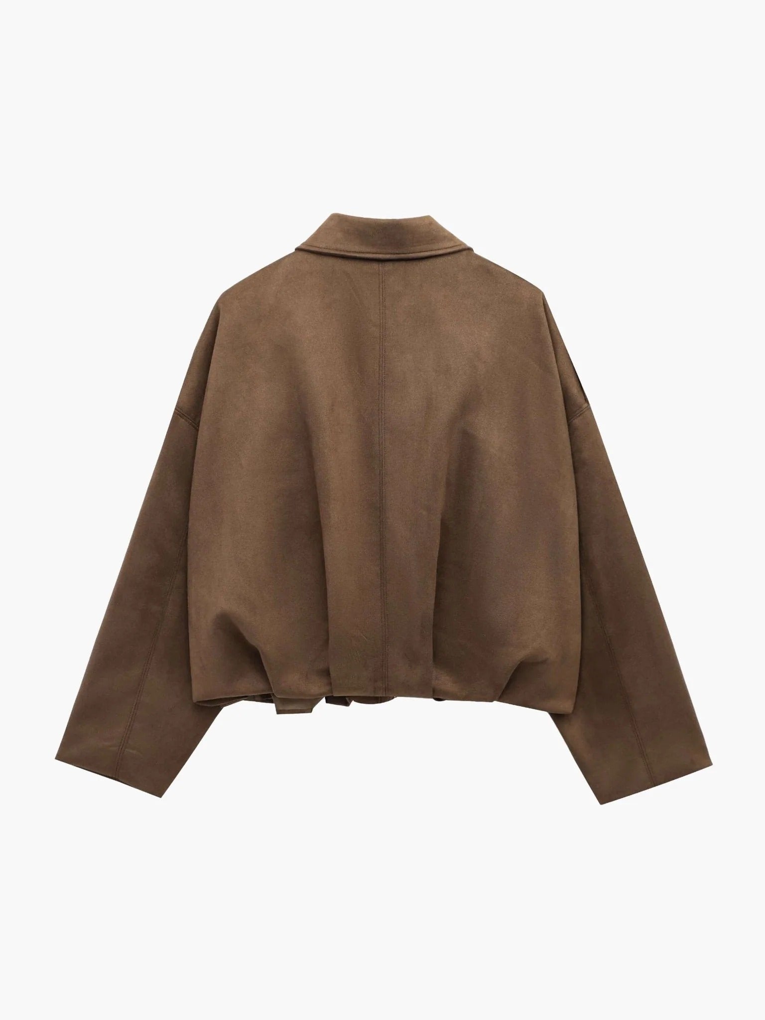 Faux Suede Bomber Jacket – Oversized Cropped Collared Outerwear