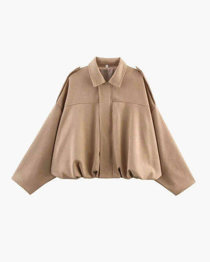 Faux Suede Bomber Jacket – Oversized Cropped Collared Outerwear