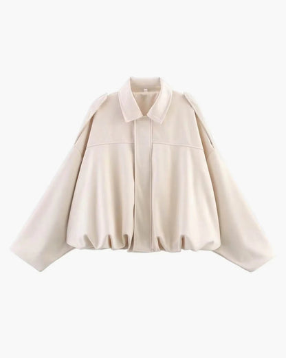 Faux Suede Bomber Jacket – Oversized Cropped Collared Outerwear