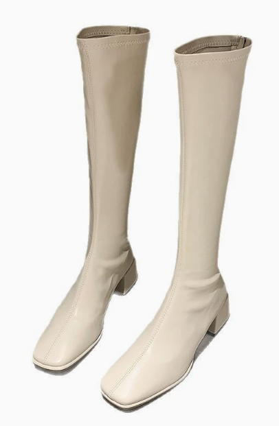 Faux Leather Knee High Boots – Square Toe Block Heel Tall Boots