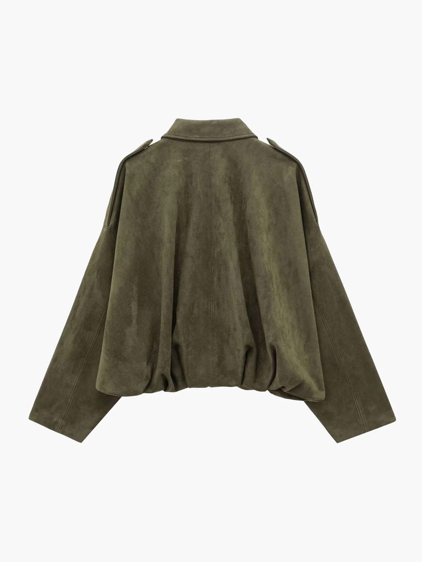 Faux Suede Bomber Jacket – Oversized Cropped Collared Outerwear