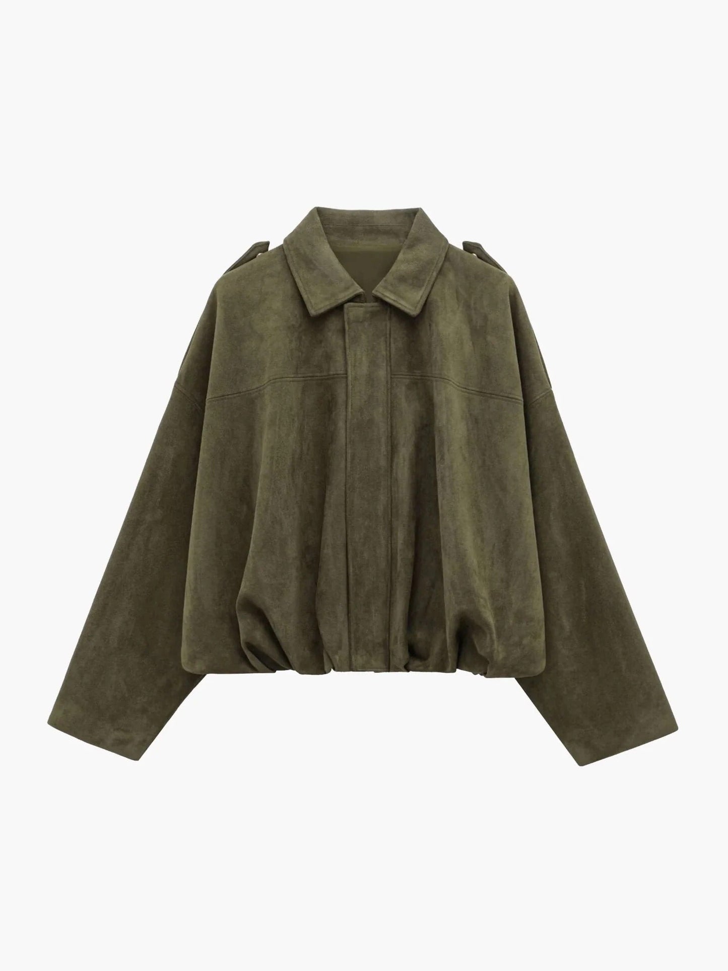 Faux Suede Bomber Jacket – Oversized Cropped Collared Outerwear