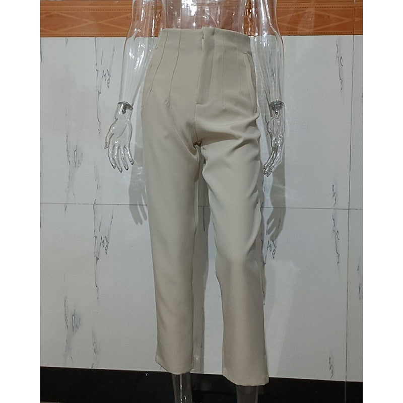 High-Waisted Pleated Straight-Leg Trousers – Tailored Work Pants