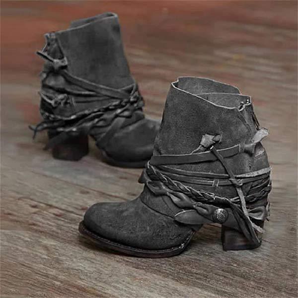 Fringe Ankle Boots – Women's Western Block Heel Booties