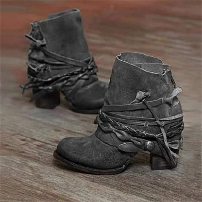Fringe Ankle Boots – Women's Western Block Heel Booties