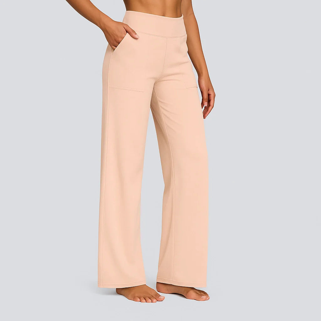 High-Waist Wide-Leg Stretch Pants – Soft Pull-On Trousers with Pockets