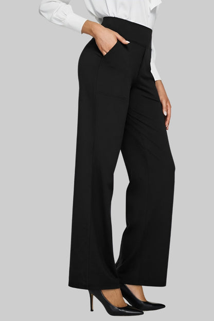 High-Waist Wide-Leg Stretch Pants – Soft Pull-On Trousers with Pockets