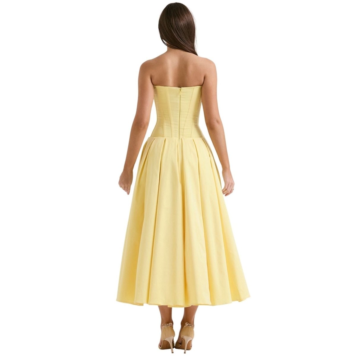 Women's Strapless Corset Midi Dress – Sweetheart Neckline A-Line Party Dress