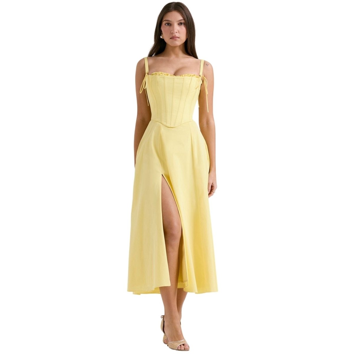 Women's Strapless Corset Midi Dress – Sweetheart Neckline A-Line Party Dress