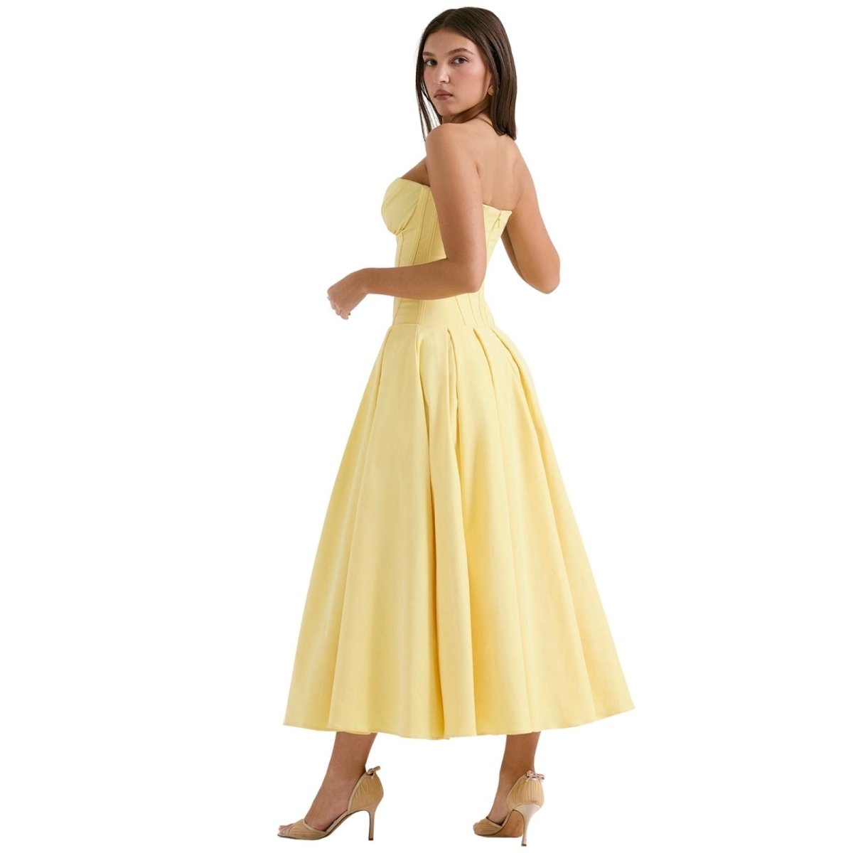 Women's Strapless Corset Midi Dress – Sweetheart Neckline A-Line Party Dress