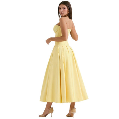Women's Strapless Corset Midi Dress – Sweetheart Neckline A-Line Party Dress