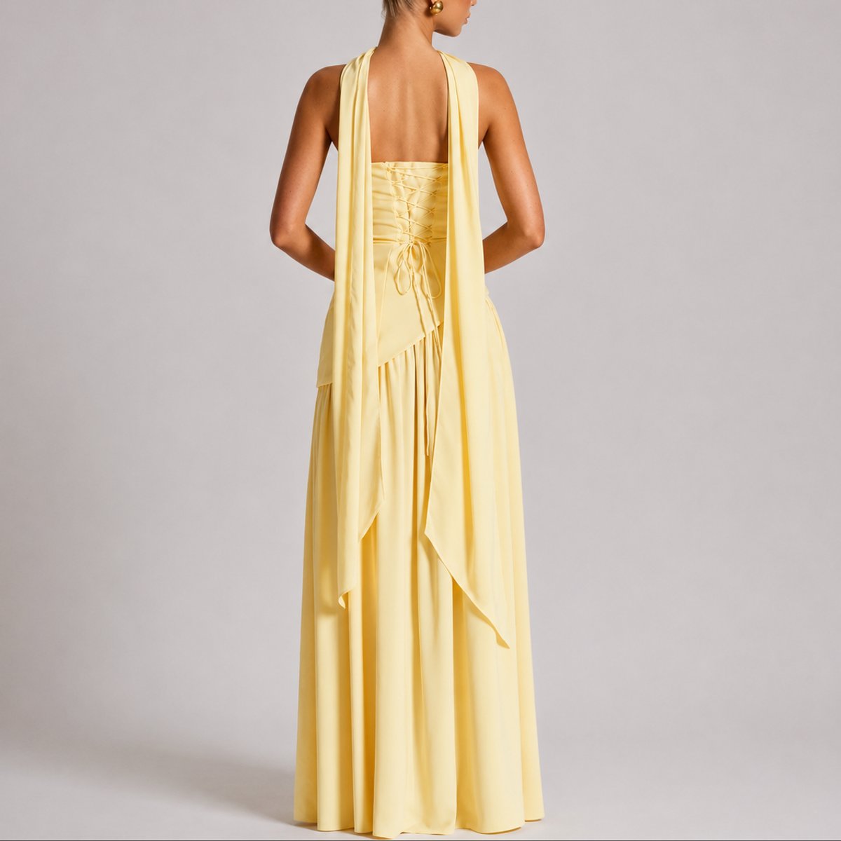 Strapless Corset Maxi Dress – High Slit Open Back Wedding Guest
