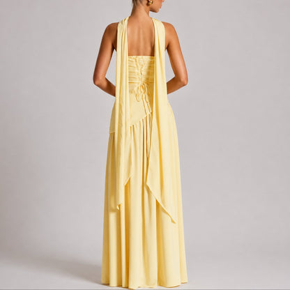 Strapless Corset Maxi Dress – High Slit Open Back Wedding Guest