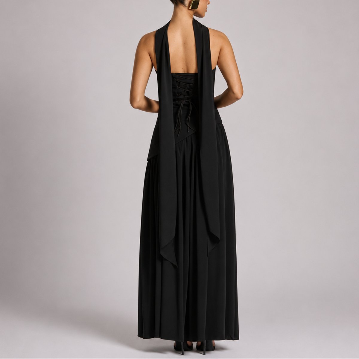 Strapless Corset Maxi Dress – High Slit Open Back Wedding Guest