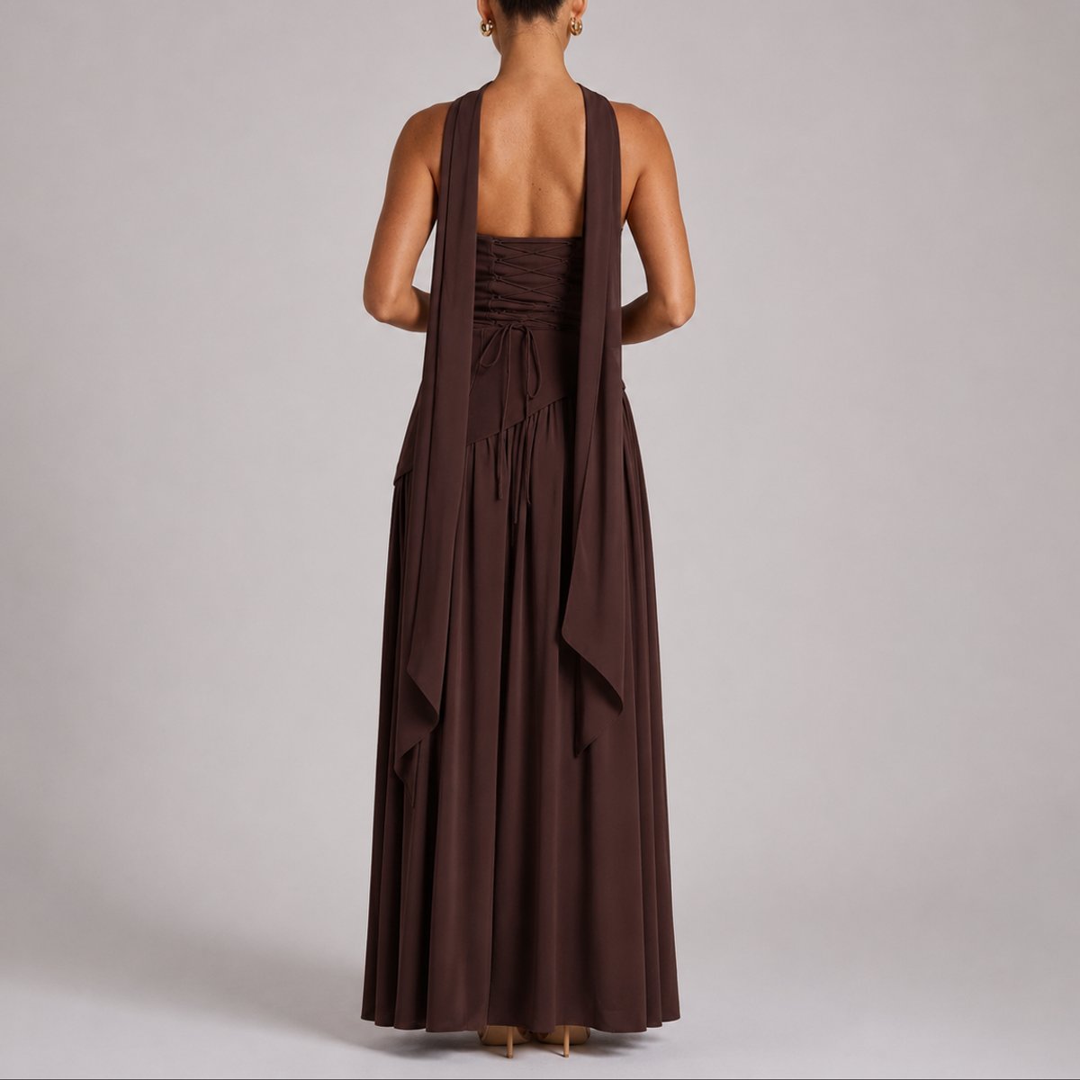 Strapless Corset Maxi Dress – High Slit Open Back Wedding Guest