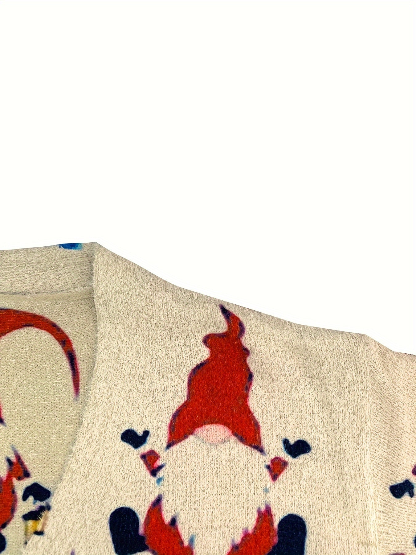 Christmas Gnome Print Cardigan – V-Neck Button-Front Long Sleeve