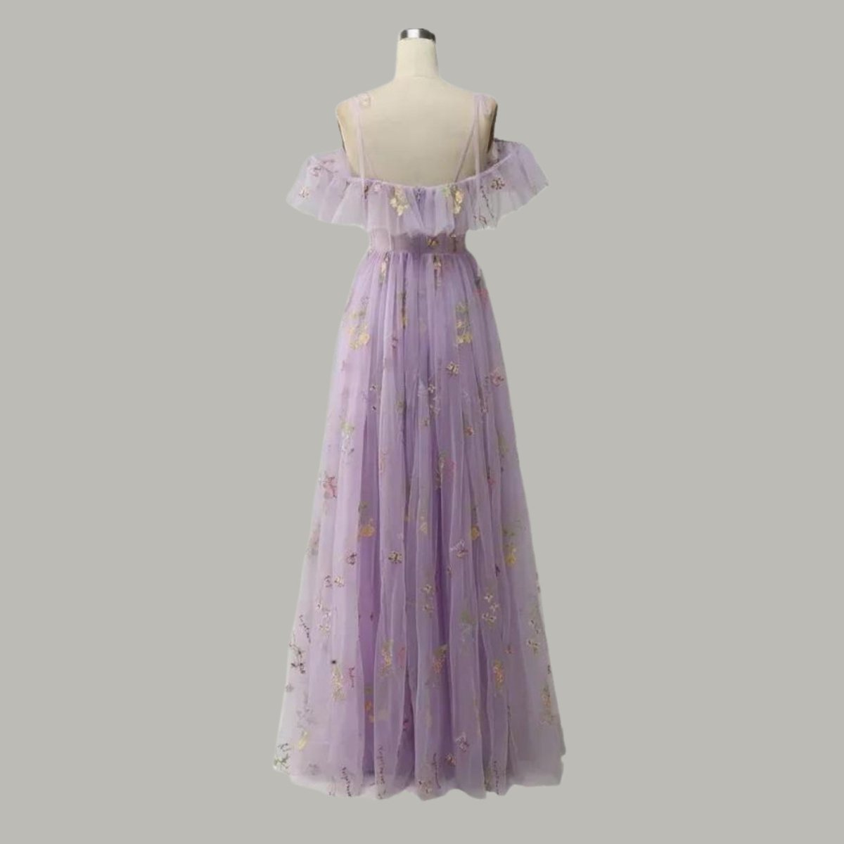 Floral Embroidered Tulle Maxi Dress – Corset Bodice A-Line Prom Gown