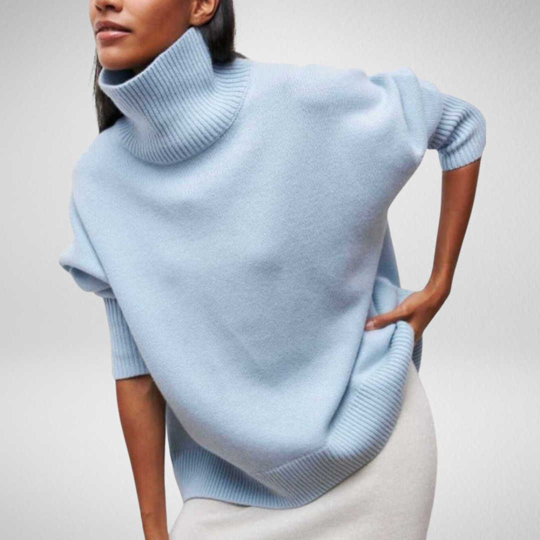 Oversized Turtleneck Poncho Sweater – Ribbed Knit Batwing Pullover