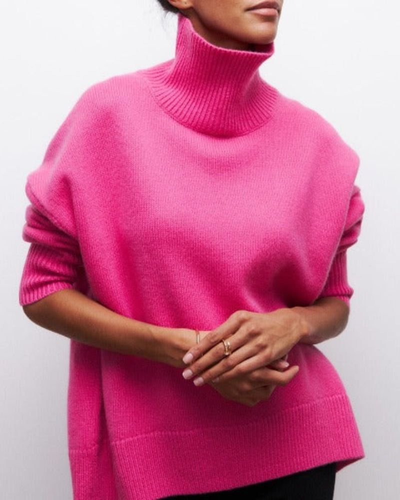 Oversized Turtleneck Poncho Sweater – Ribbed Knit Batwing Pullover