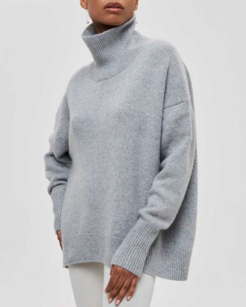 Oversized Turtleneck Poncho Sweater – Ribbed Knit Batwing Pullover